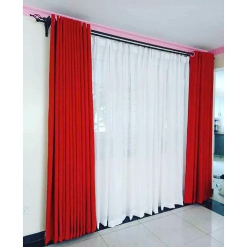 2Pcs Plain Red Curtains 15m15m with 1pc White Heavy Sheer 2m All Panels Have an Eyelet Header and a Height of 24m