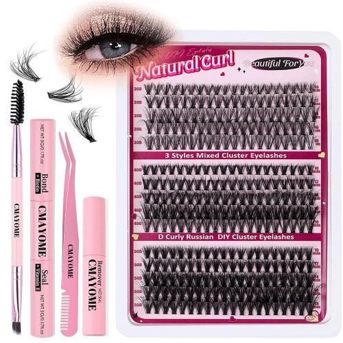280 Pcs DIY Eyelash Clusters,10-18 mm Cluster Eyelash Kit Thick Eyelash Extension Kit with Lash Bond and Seal Lash Tweezers Individual Lashes For Beginners (Pink)