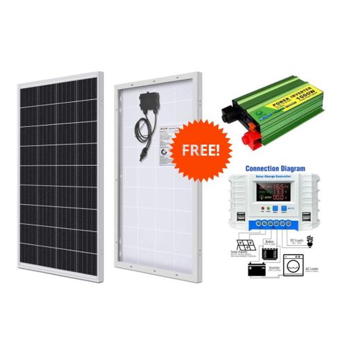 100W Solar Panel 25 Years Warranty All Weather Mono Solar Panel + Free 30A Solar Charge Controller + Free 1000 Watts Solar Inverter DC to AC 1000W Inverter