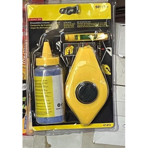 Professional 3-In-1 Chalk Line Reel Layout Set (15M / 50Ft) With Blue Chalk & Mini Line Level