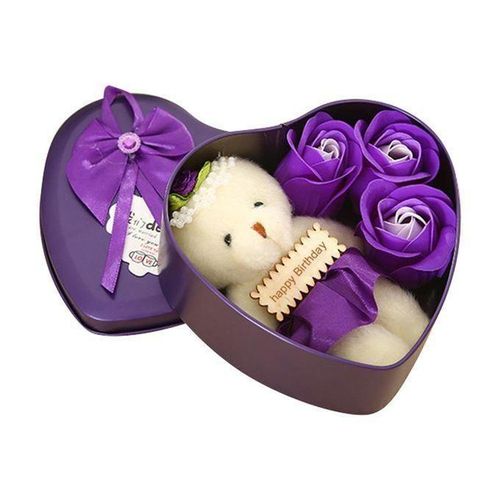 3 Flower-shaped Soap Rose Soap with Little Bear and Heart-shaped Storage Box Romantic Gift for Lovers Girlfriends NewHappy Birthday NO5098