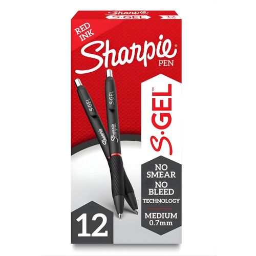 Sharpie S-Gel Pens, Medium Point (0.7mm), Red Ink, 12 Count