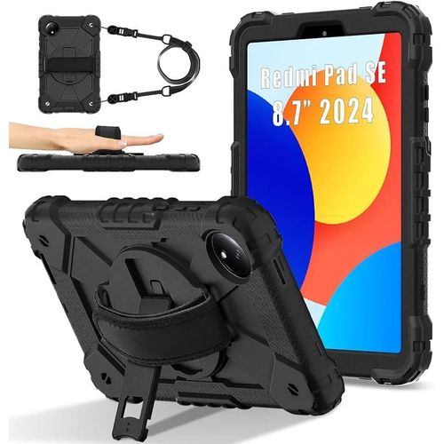 Case for Xiaomi Redmi Pad SE 8.7 Case with Shoulder Strap & Stand Shockproof Protective Case for Xiaomi Redmi Pad SE 8.7" 4G 2024 Released (Black/Black)