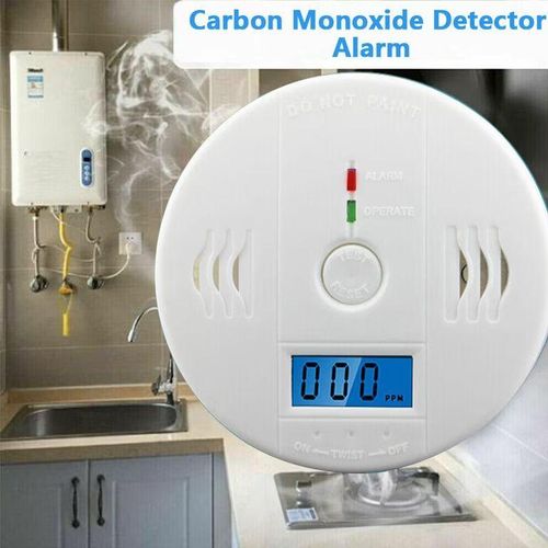 Carbon Monoxide and Alarm Sensor CO Detector White + Free Batteries Powered with LCD Display, Advanced Photoelectric Sensor and Electrochemical Sensor