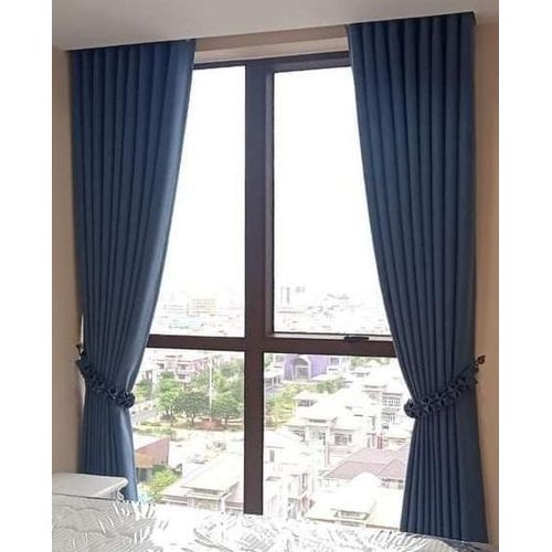 2pc New Fashion Heavy Blue Curtains (4m Each) with 1pc Heavy White Plain Sheer (6m). Both Curtains and Sheer have Eyelet Header for Easy Installation and Premium Look.