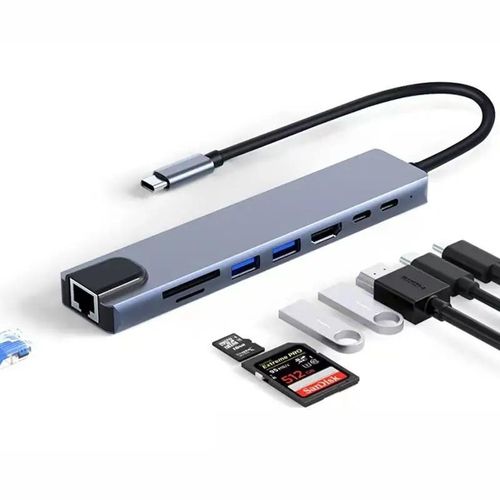 USB C 8 In 1 Hub Type C Adapter Multi Function Dock HDMI 4K Ethernet RJ45 USB Ports