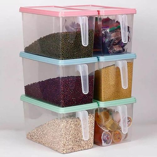5 pieces - Kitchen Food Storage Containers, Refrigerator Classified Organizer Case with Lid and Handle, Plastic Stackable Keeper, Reusable Boxes for Fridge - 5 litres