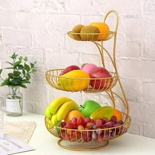 3 Tier Metallic Vegetable Fruit Basket Rack Stand Display