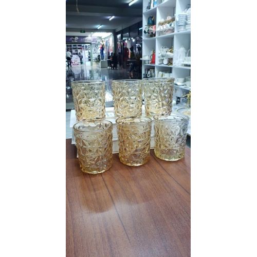 6 Set Crystal Design Glasses, With Gold Hue