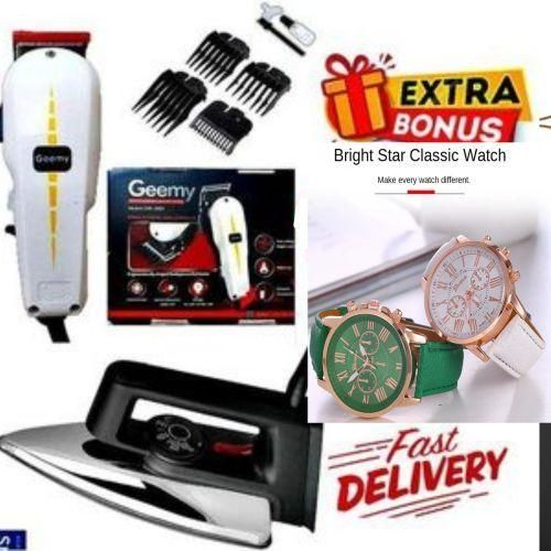 Geemy ELECTRIC Professional HAIR Clipper SHAVER Beard Trimmer- Shaving MACHINE-KINYOZI GIFTS ELECTRIC IRONING BOX IRONBOX 1000W 2 LUXURY WATCHES