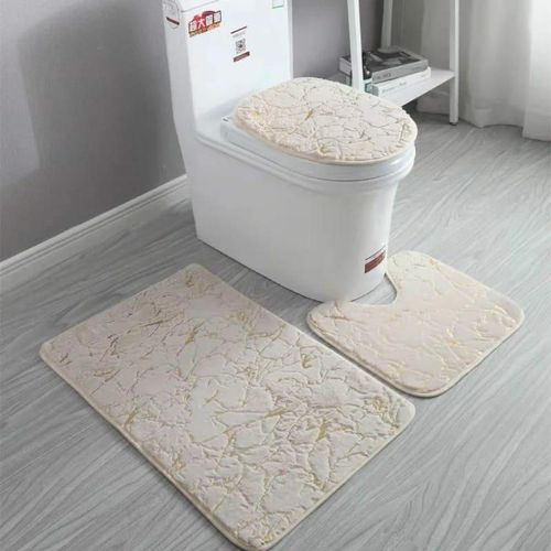 Marble Pattern 3-Piece Non-Slip Bathroom Mat Set Super Absorbent Flannel Rugs