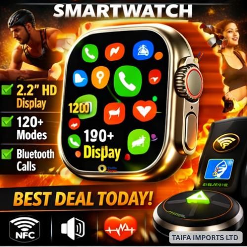 SmartFit Sports Watch Ultra HD 22 Display Bluetooth Calls Wireless Charging Fitness Health Tracking for Men Women