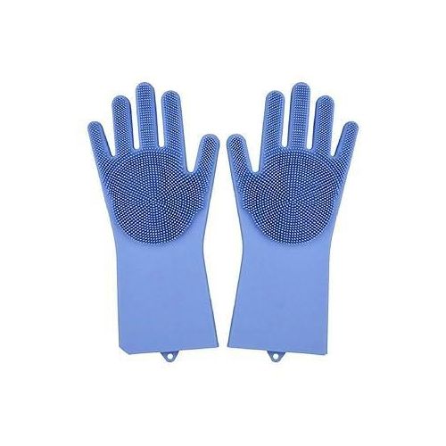 Silicone Dishwashing Gloves with Built-in Scrubbing Bristles – Heat-Resistant Reusable Rubber Scrubbers – Waterproof Housekeeping Gloves for Dishes, Pet Grooming, and Car Washing