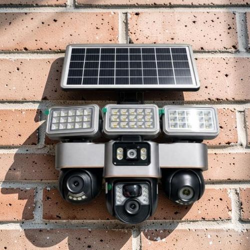 Easy to Install Multiple Smartphones Support 12MP 4G PTZ Multiple Lens screens Solar Camera with Solar Flood Light