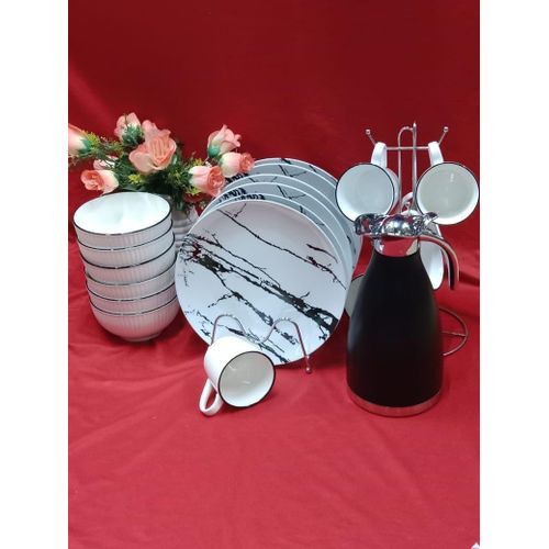 19PC Japanese Ceramic Dinner Set with 2L Flask – Cups, Bowls & Plates