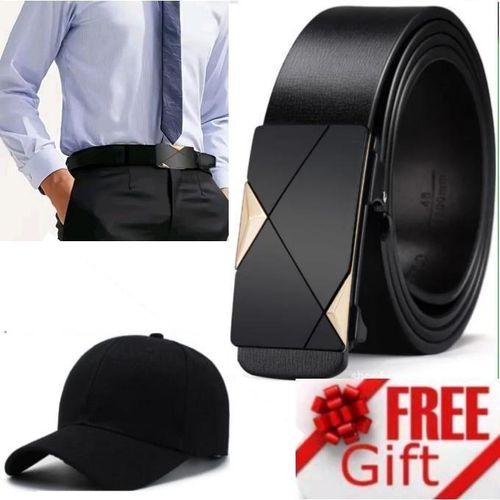 Black Leather Belt for Men Adjustable Cap