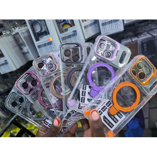 iPhone 17 Pro Clear Magnetic Kickstand Case – Transparent Shockproof Cover with Rotating Ring Stand, MagSafe Wireless Charging Compatible, Raised Camera Guard & Four-Corner Protection (Gold)