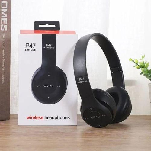P47 Wireless Bluetooth Headphones LED Foldable - Black