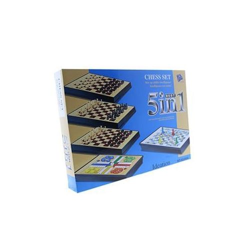 5-in-1 set! It includes Chess, Ludo, Snakes & Ladders, Checkers
