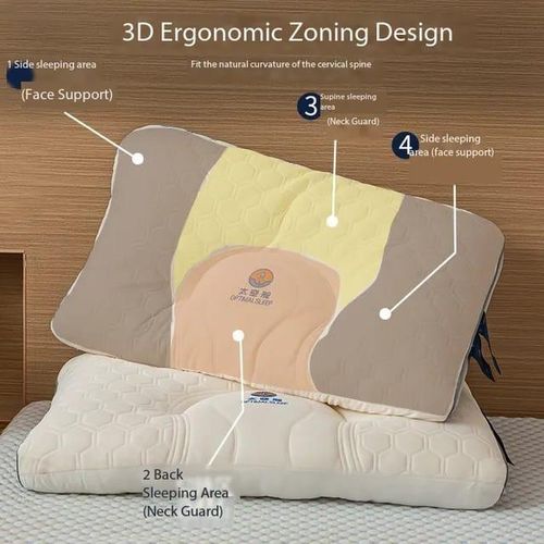 Washable 3D Quilted Cervical Latex Pillow 48x74cm Natural Latex Ergonomic Design Anti-Mite Antibacterial Breathable Mesh Soft Support for Neck and Head Sleep Comfort