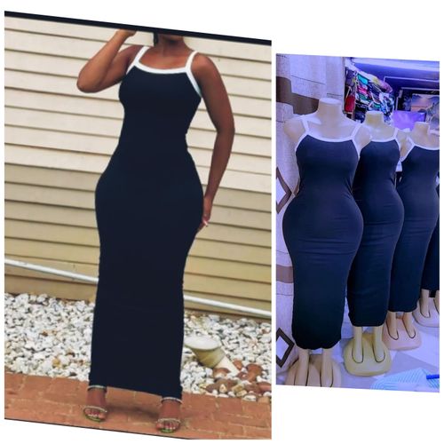 Chiq Ladies' Sleevless Dress - Black (White Shoulder Straps)