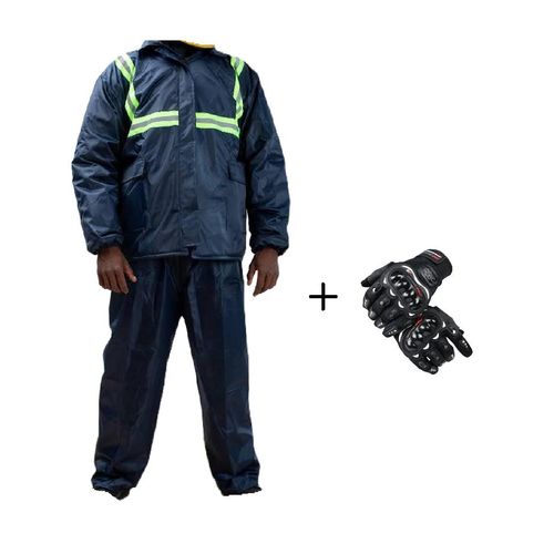 Motorcyclist 2-Piece Rider Weather Protection Set Rain Suit Full Finger Gloves