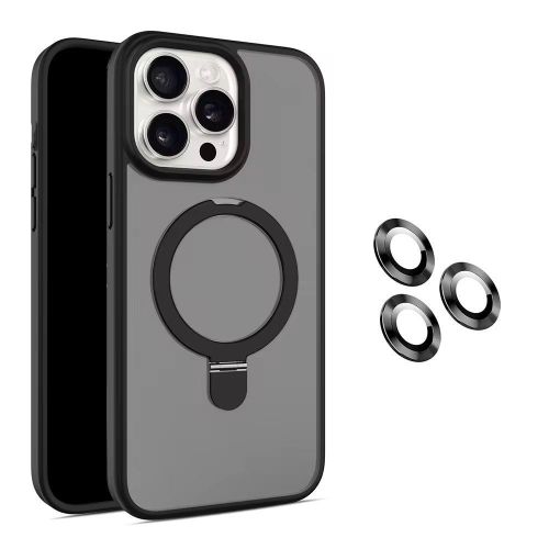 Premium Shockproof Case with MagSafe Stand and Free Camera Lens Protector for iPhone 15 Pro Max – Elite Protection and Modern Design (Black)