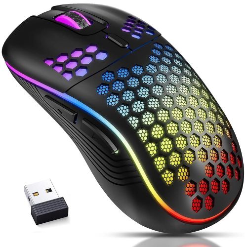 Wireless Gaming Mouse, Honeycomb 2.4G USB Gaming Mouse RGB Rechargeable PC Game Mice with 7-Color LED Lights, Up to 7200 DPI, High Precision Sensor Mouse for Mac, Laptop, Computer, PC (Black)