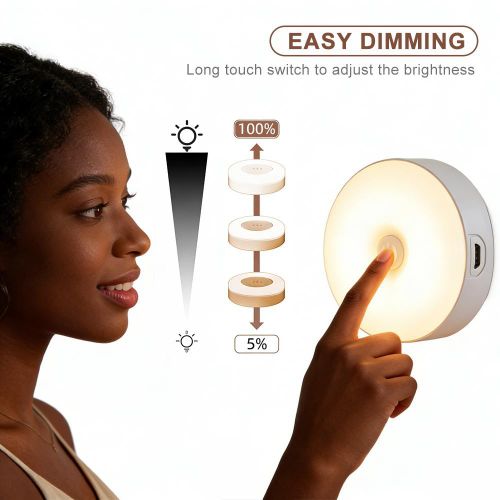 Push-Button 3-Speed Adjustable Rechargeable and Plug-in Dual-Use Magnetic USB Eye-Protecting LED Night Light for Bedrooms Wardrobes Countertops Hallways and Indoor Lighting