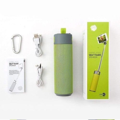 Wireless Speaker 5 in 1 Selfie Stick Wireless Bluetooth Power Bank Flashlight U-Disk Outdoor Bluetooth Speaker-GREEN