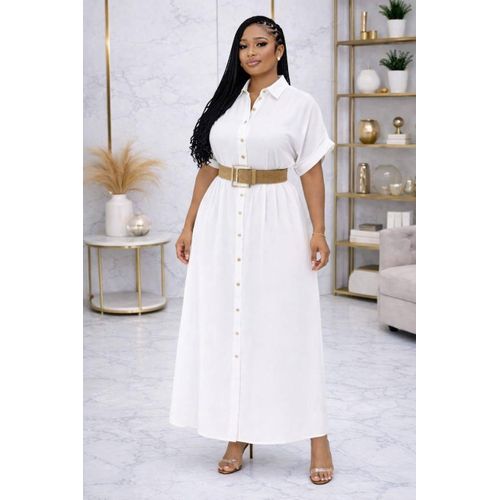 Women’s Stylish Button-Front Maxi Dress with Waist Belt