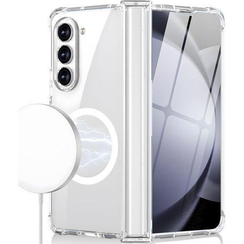 AICase MagSafe-Compatible Clear Case for Samsung Galaxy Z Fold 5 Anti-Yellowing Shockproof Slim Transparent Protective Cover with Magnetic Ring