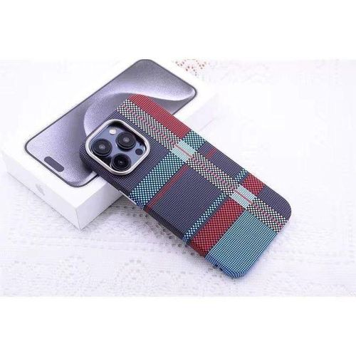 Luxury Tribal Covers for iPhone 15 Carbon Fiber Case in Blue Black Accent, Slim Lightweight Shockproof and MagSafe Compatible Design