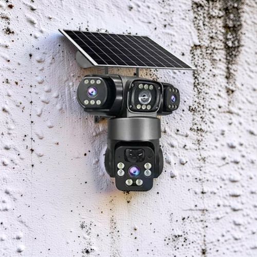 Multi-User Access 20MP 4K Ultra HD Resolution 4G PTZ Rotating Triple Lens Three Screens Outdoor Security Solar Camera