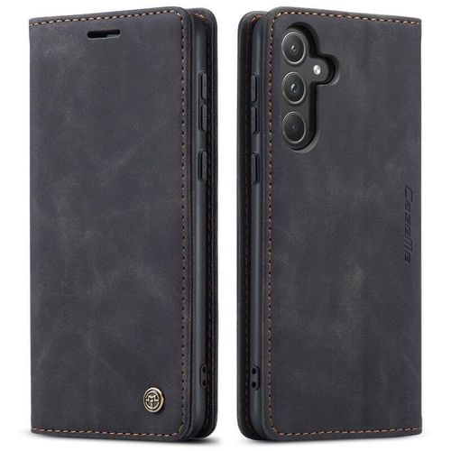 Samsung Galaxy A55 Phone Case, Black Wallet-Style Retro Leather Flip Protective Cover
