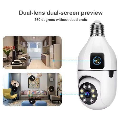 Dual Bulb Camera 2MP WiFi Dual Lens Security Camera – Full HD 1080p, Night Vision, Two-Way Audio, App Control (V380 Pro), E27 Socket, Home/Office Monitoring