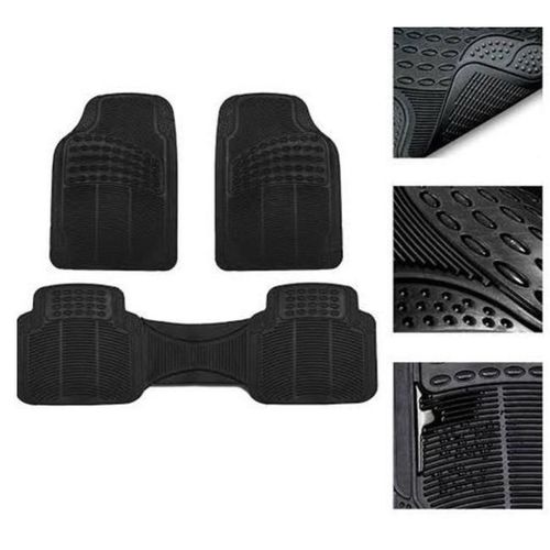 1x 3-Piece Conjoined Universal Heavy Duty Black Rubber Floor Mat Set