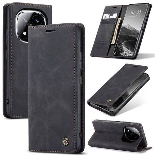 Caseme Wallet Black Retro Suede Leather Flip All-Round Protection Cover Case for Redmi Note 14 Pro