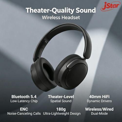 54 Headphones 360 Theater Sound 20H Playtime ENC Noise Canceling WirelessWired Dual Mode Foldable Lightweight Headset