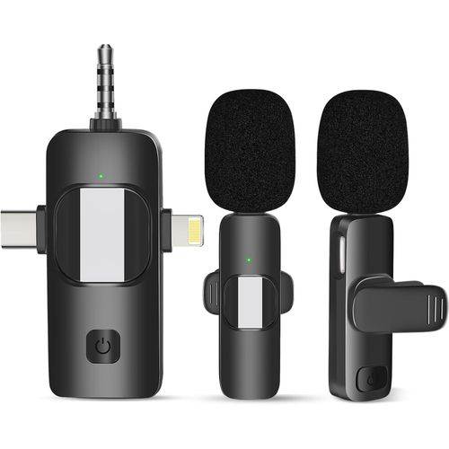 K15 Wireless Lavalier Lapel Microphone 3-in-1 Dual Clip-on Mic for YouTube Vlogging & Short Videos