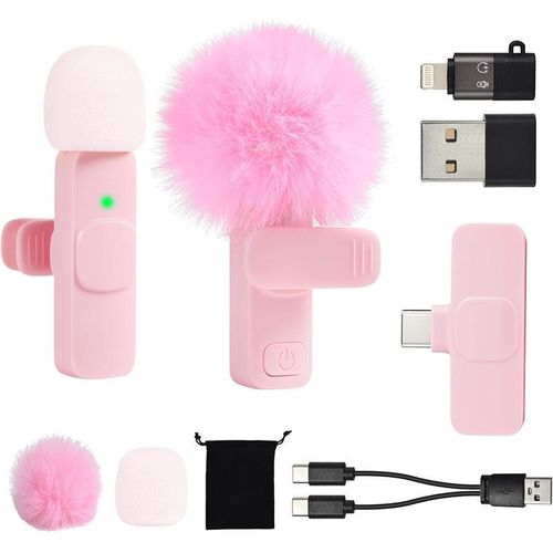 Mini Pink Microphone for iphone Android Phone Tablet ipad PC Usb C Wireless Lavalier Mic for Video Recording Vlogging Youtube Tiktok Podcast Interview content creators Tiny Microphones Type C Mics