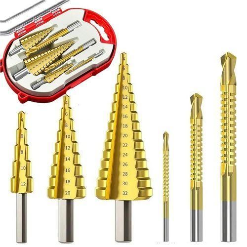 6PCS Step Drill Bits Set, HSS High Speed Steel for Stainless Steel, Metal, Wood, Plastic Drilling. 3 Pcs Step Drill bits Size 4-32MM, 4-20 MM, 4-12MM and 3 Pcs Twist Drill bits size 6MM, 8MM, 3MM with Case for Woodworking, DIY Lovers