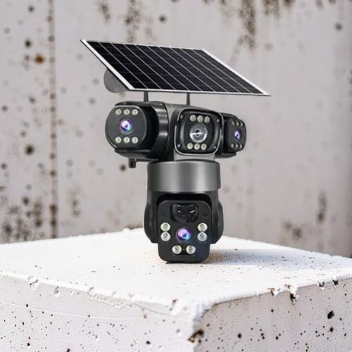 Automatic Spotlight Activation 20MP 4K Ultra HD Resolution 4G PTZ Rotating Triple Lens Three Screens Outdoor Security Solar Camera