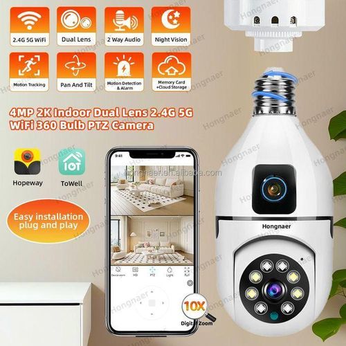 Dual Bulb Camera 2MP WiFi Dual Lens Security Camera – Full HD 1080p, Night Vision, Two-Way Audio, App Control (V380 Pro), E27 Socket, Home/Office Monitoring