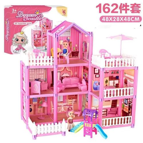 Doll House Playset – 162 Pieces Kids Miniature House With Furniture Accessories 48 x 28 x 48 cm