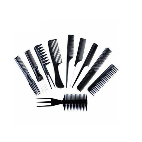 10pcs Hair Comb Set, Professional Salon Hair Styling Barber Combs Kit For Men And Women Plastic Fine And Wide Tooth Hair Combs Black
