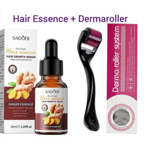 Nourishing 2 in 1 Ginger Hair EssenceDERMA ROLLER Hair Growth Serum Treatment Essence Hair Growth Ginger Extract Beard Growth Anti Dandruffs Hair Care Serum Derma Roller Compliment Treatment Essence Hair Growth Restoration Serum Minox