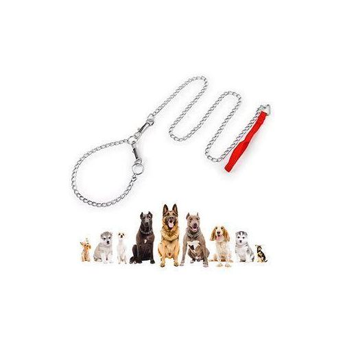 General Dog Steel Chain Leash With Collar Nylon Handle - Basic Training Leash Heavy Duty Metal Chain Leads For Small Medium Large Dogs