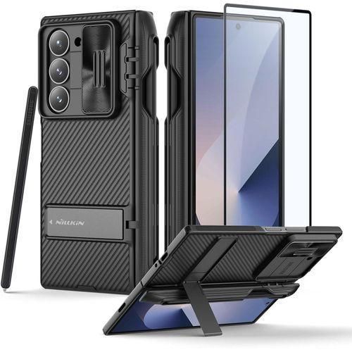 Nilkin Samsung Galaxy Z Fold 6 Case with S Pen Holder & Hinge Protection Hidden Kickstand,Slide Camera Cover CamShield Pro Slim Protective Case for Galaxy Z Fold 6 5G (Black)