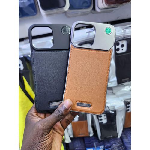 Luxury Frameless Leather Magnetic Case with MagSafe, Metallic Frame, and Patina Leather Design for Apple iPhone 13 Pro Max - Black